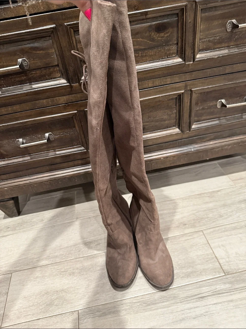 Kohl's Taupe Suede Lace-Up Over-the-Knee Boots